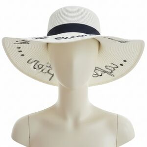 White Sun Hat with Black Script